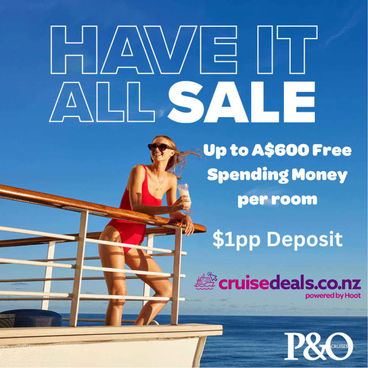 P&O Cruises Up to A$600 Free Spending Money for just $1 deposit